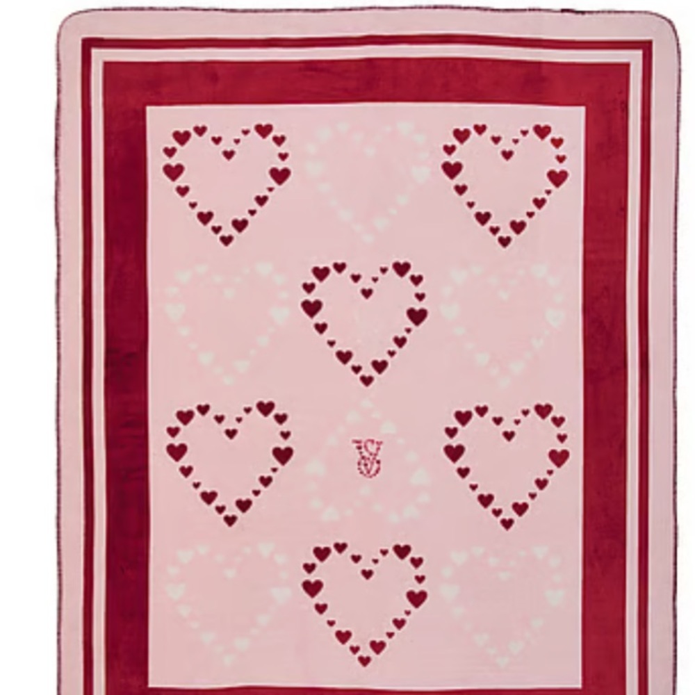 Victoria's Secret Pink and Red Heart Print Throw Blanket